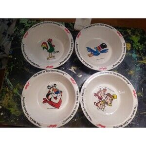 Vtg Kellogg’s Bowls  Complete 1995 Set of 4 Tony Toucan Corny Snap Pop